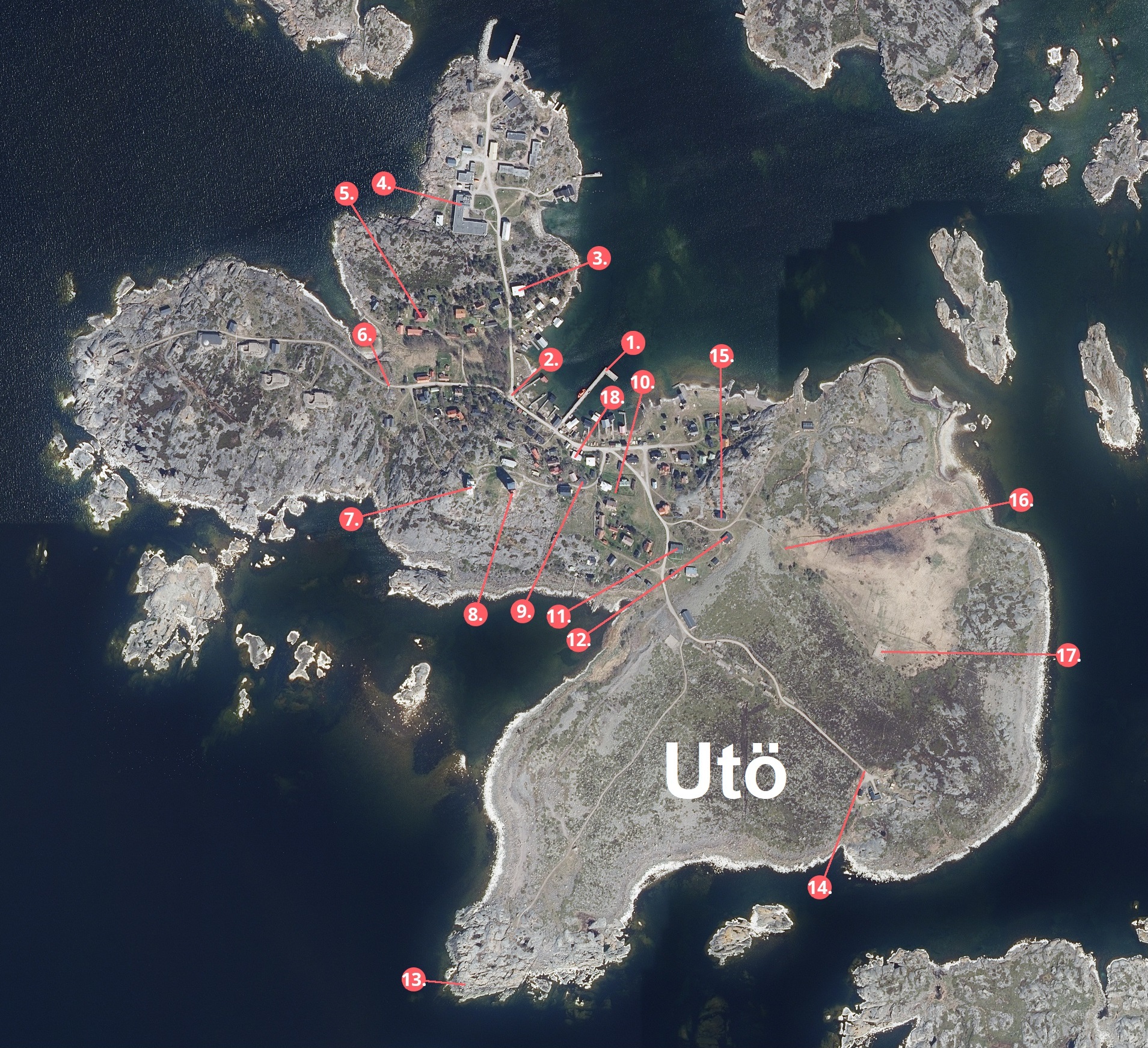 Kartan över Utö – sevärdheter – Utö by – finska Utö